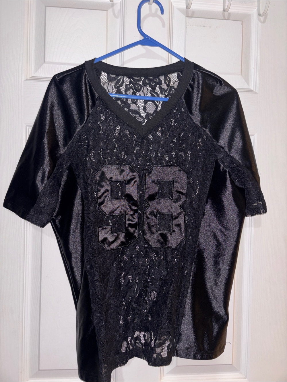 Black Lace V‑Neck Sports Jersey Top